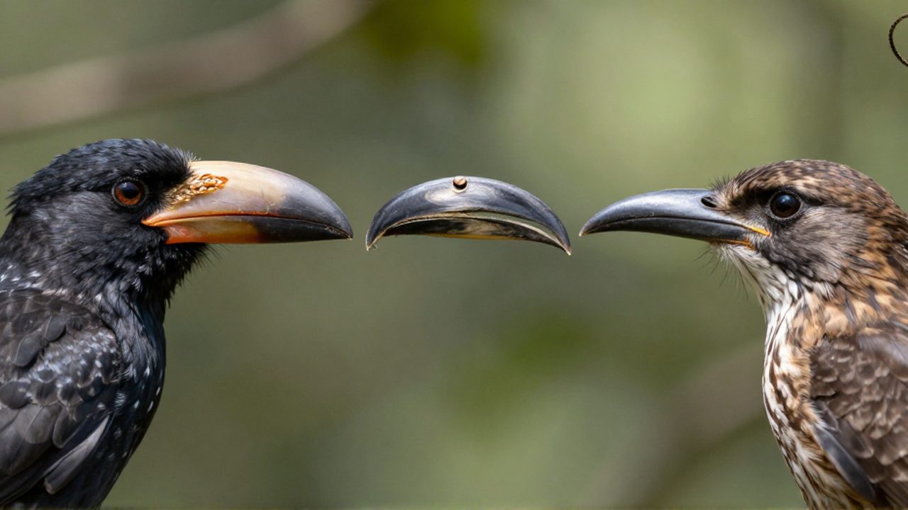 Comparación de tres perfiles de picos de aves: uno grueso y cónico para semillas, uno curvo y afilado de rapaz y uno delgado y alargado para insectos.