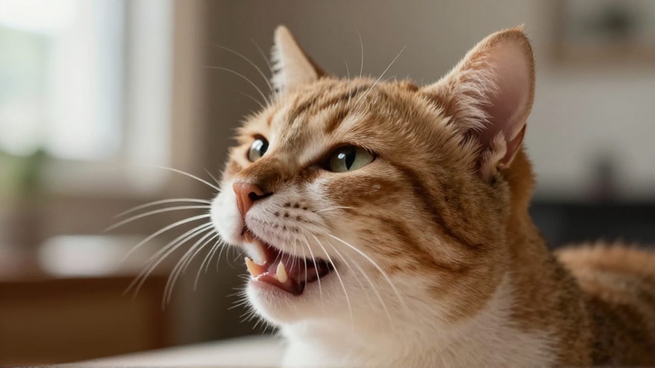 Gato macho con el labio superior levantado y la boca entreabierta realizando la respuesta de Flehmen para analizar feromonas.