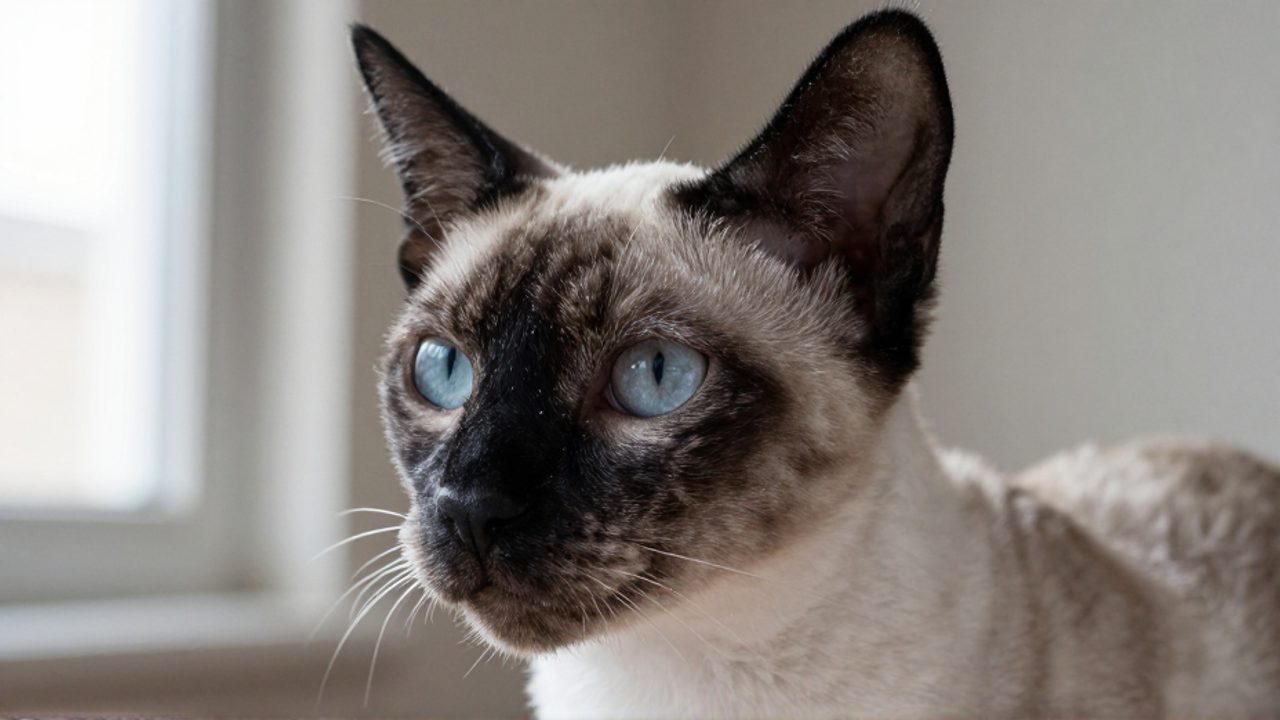 Primer plano de un gato Lykoi con pelaje moteado en blanco y negro que le da una apariencia similar a la de un lobo.