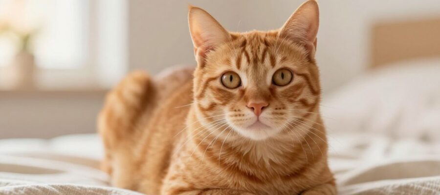 Gato atigrado de color naranja mirando con curiosidad hacia la cámara en un entorno doméstico iluminado por el sol.