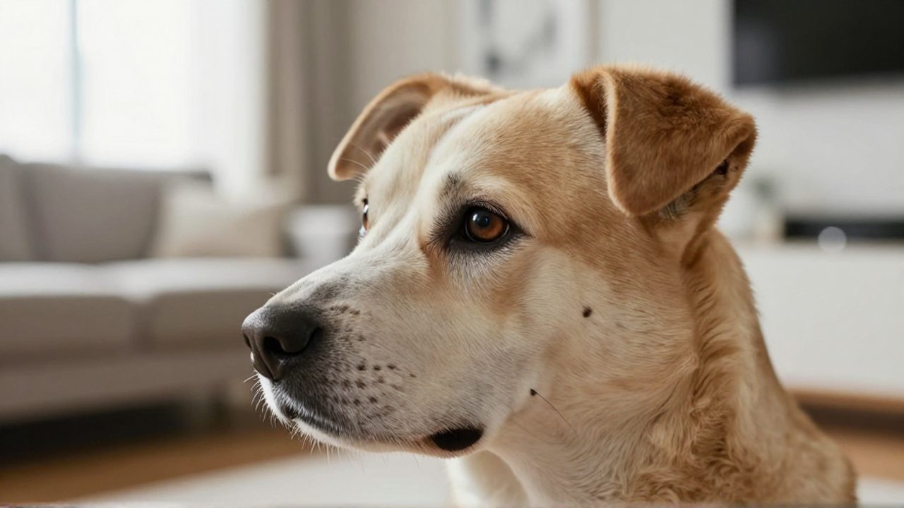 Primer plano del perfil de un perro con las orejas erguidas y mirada atenta, mostrando señales biológicas de alerta y concentración.