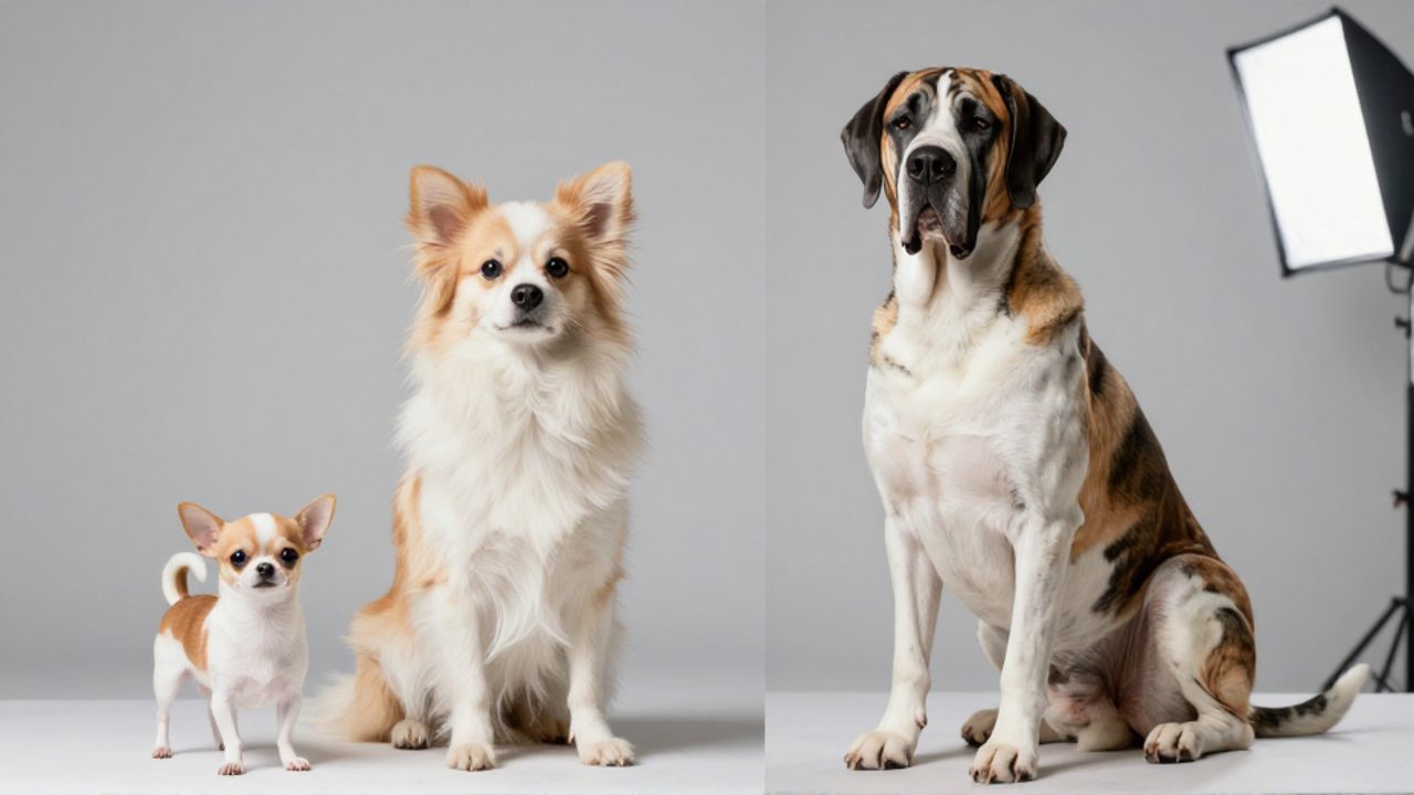 Un pequeño perro Chihuahua junto a un gran Gran Danús para mostrar la diversidad de tamaños dentro de la misma especie.