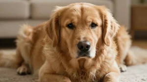Retrato suave de un golden retriever preocupado